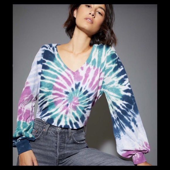 Nation LTD Tops - NATION LTD Purple Green Blue Tie Dye V-Neck Long Sleeve Top Women’s Size Medium